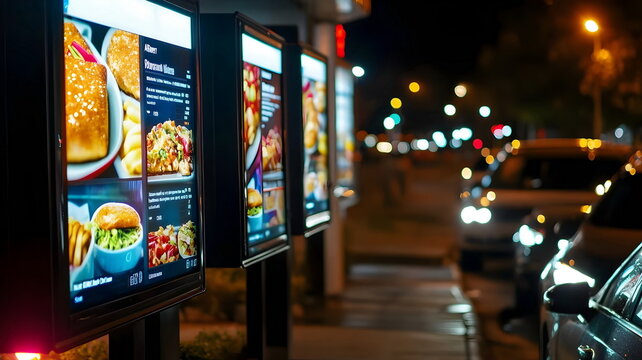 Fast Food Restaurant Menu Bright Outdoor Digital Signage Night