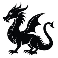 A black dragon with a white background, Dragon Black and White Illustration. isolated on white background