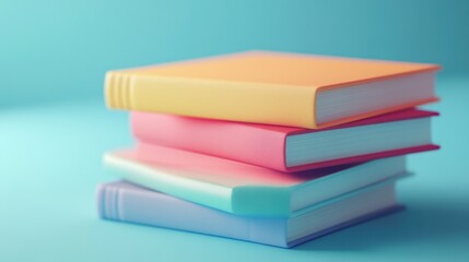 Fototapeta premium Stack of Colorful Hardback Books on Blue Background