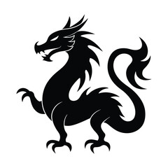 A black dragon with a white background, Dragon Black and White Illustration. isolated on white background