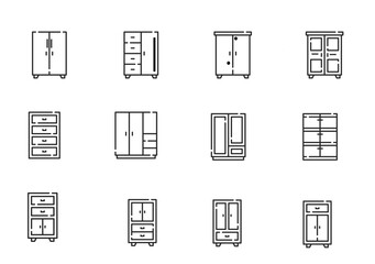 Cupboard Line Icon set vector