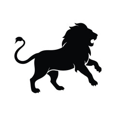 a lion standing with aggressive mode vector silhouette, isolated white background 