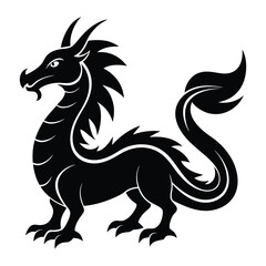 A black dragon with a white background, Dragon Black and White Illustration. isolated on white background
