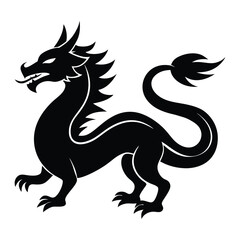 A black dragon with a white background, Dragon Black and White Illustration. isolated on white background