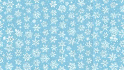 Abstract Snowflakes seamless background. Subtle pattern with small hand-drawn white snowflakes and a blue backdrop. Winter holidays theme, Christmas and New Year texture. 