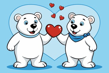 Obraz premium Two funny polar teddy bears in love on Valentine's Day