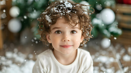 Toddler Boy Writing Thanksgiving Text With Snow