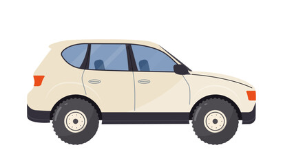 Car drive element. White hatchback. Transport and vehicle, automobile. Transportation, travel and trip. Social media sticker. Flat vector illustration isolated on white background