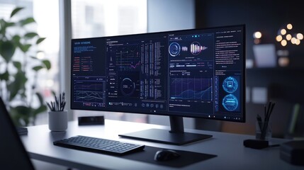 Fototapeta premium Futuristic Computer Display with Data and Graphs.