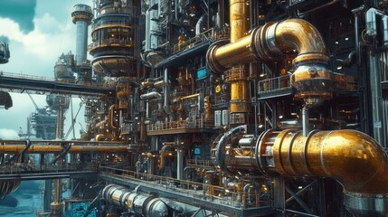 Futuristic Industrial Complex Over Water