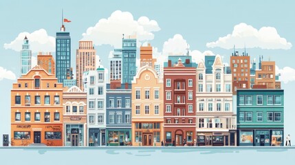 Obraz premium Cityscape with Multicolored Buildings and Shops