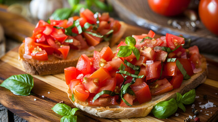 Tomato Bruschetta With Garlic And Basil.
