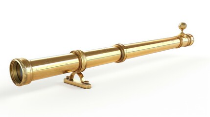 Golden telescope with a detailed design on a white background.