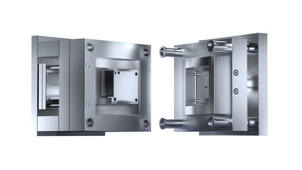 3D injection mold, plastic, resin, mold. Cups, boxes, toolboxes. The production process for Plastic injection mold. Injection molding machine used for the forming of plastic parts using polymers.	