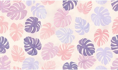 Lush Tropical Leaves in Pastel Colors Creating a Serene Background