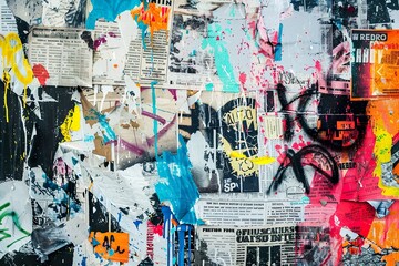 A collage of newspaper clippings and graffiti with the word "superior" on it,