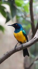 Fototapeta premium Regal Sunbird Perched On A Branch In Nature, Photo Realistic, Wallpaper, Cover and Screen for Smartphone, PC, Laptop, 9:16 and 16:9 Format