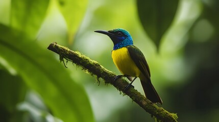 Regal Sunbird Perched On A Branch In Nature, Photo Realistic, Wallpaper, Cover and Screen for Smartphone, PC, Laptop, 9:16 and 16:9 Format