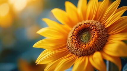Fototapeta premium close-up of vibrant sunflower petals in full bloom with a bright yellow center, emphasizing the beauty of nature