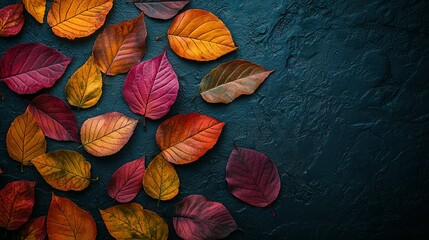 Vibrant Autumn Leaves Scattered on a Dark Background