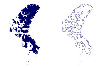 Obraz premium Qikiqtaaluk Region (Canada, Nunavut Territory, North America) map vector illustration, scribble sketch Qikiqtani or Baffin Region map