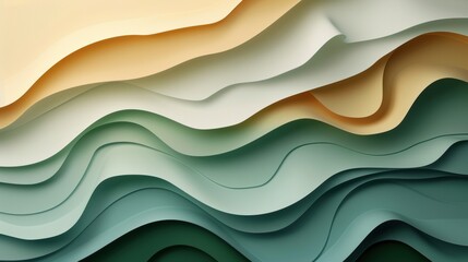Obraz premium Colorful abstract background featuring layered paper cutouts in green, beige, and gray hues
