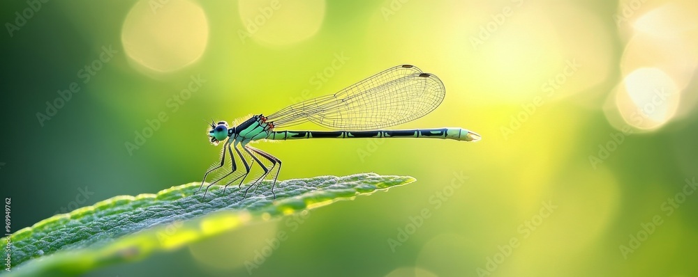 Canvas Prints dragonfly perched on a leaf in vibrant