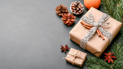 Fototapeta premium Thoughtful Small Gifts Wrapped in Natural Materials A Perfect Symbol of Gratitude and Friendship Celebrating the Spirit of Giving