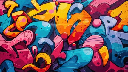 Colorful graffiti art blending dynamic shapes and vivid hues in an urban setting during daytime