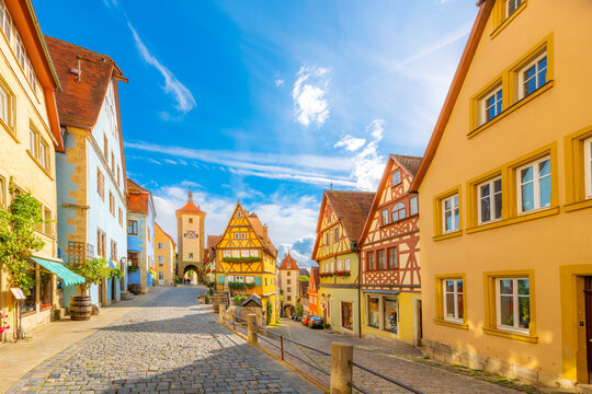 The picturesque Pl&ouml;nlein, or Little Square, a popular tourist desination in the Bavarian village of Rothenburg ob der Tauber, Germany.