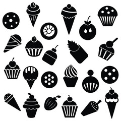 Minimalistic Dessert Ice Cream Silhouettes Vector Illustration