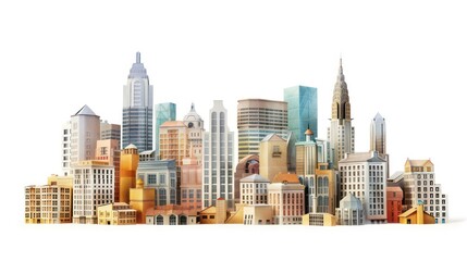 Obraz premium A 3D model of a modern city skyline isolated on a white background.