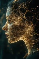 Captivating Portrait Exploring the Intersection of Technology and Human Emotion Through Light and Neural Patterns