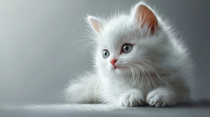 Little fluffy kitten on a gray background.