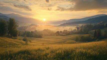 Mountain valley during sunrise. natural summer landscape in slovakia.
