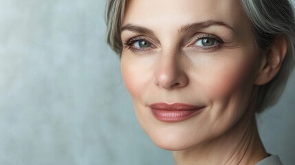 Fototapeta premium Beautiful gorgeous 50s mid aged mature woman looking at camera isolated on white. mature old lady close up portrait. healthy face skin care beauty middle age skincare cosmetics cosmetology concept.