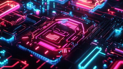 Obraz premium Abstract Neon Circuitry Background.