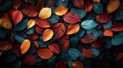 A Collection of Vibrant Autumn Leaves with Rich Hues and Textures