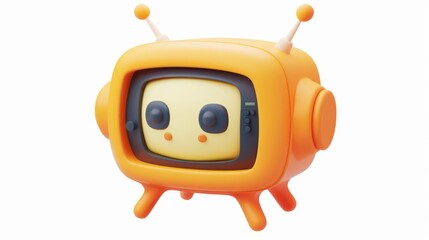 Cute cartoon yellow television with antennae and big eyes.