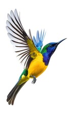 Obraz premium Regal Sunbird Flying on White Background, Photo Realistic, Wallpaper, Cover and Screen for Smartphone, PC, Laptop, 9:16 and 16:9 Format