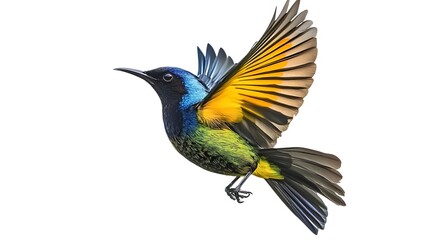 Obraz premium Regal Sunbird Flying on White Background, Photo Realistic, Wallpaper, Cover and Screen for Smartphone, PC, Laptop, 9:16 and 16:9 Format