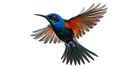 Fototapeta premium Regal Sunbird Flying on White Background, Photo Realistic, Wallpaper, Cover and Screen for Smartphone, PC, Laptop, 9:16 and 16:9 Format