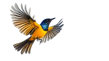 Obraz premium Regal Sunbird Flying on White Background, Photo Realistic, Wallpaper, Cover and Screen for Smartphone, PC, Laptop, 9:16 and 16:9 Format