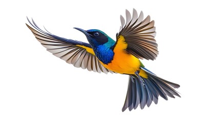 Regal Sunbird Flying on White Background, Photo Realistic, Wallpaper, Cover and Screen for Smartphone, PC, Laptop, 9:16 and 16:9 Format