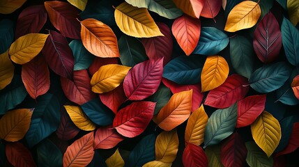 A Collection of Vibrant Autumn Leaves in Various Shades of Red, Yellow, and Green