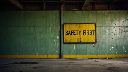message sign safety first industry factory tone old rust green yellow