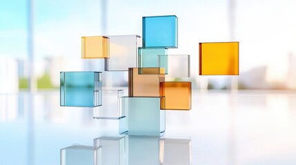 Ethereal Glassmorphism - Abstract Conceptual Image of Floating Glass Panels with Blurred Edges and Reflective Surfaces