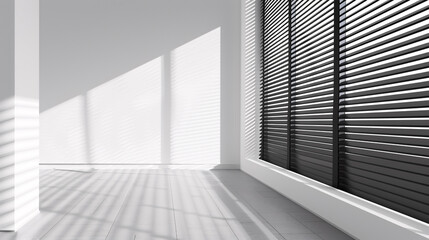 Fototapeta premium Blinds shade on a white wall, providing a white and black overlay for photos or mockups.