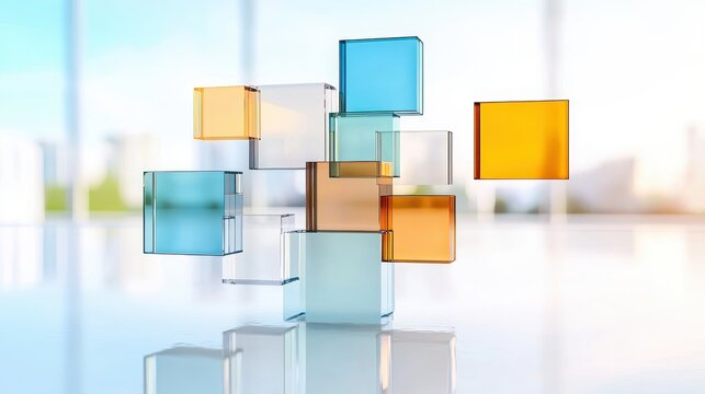 Ethereal Glassmorphism - Abstract Conceptual Image of Floating Glass Panels with Blurred Edges and Reflective Surfaces