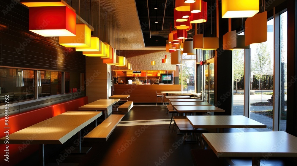 Canvas Prints modern restaurant interior with orange and yellow lights